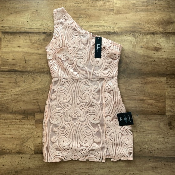 NWT Lulus Madina Blush Pink Sequin One-Shoulder Bodycon Mini Dress - Picture 7 of 16